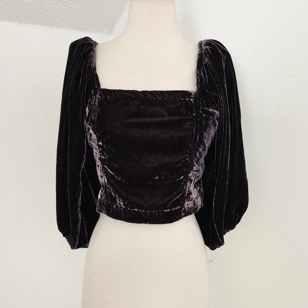 Free People Marie Velvet Open Back Cropped Top - Picture 6 of 11